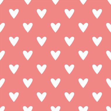 Sevimli vektör desen pastel pembe bir arka plan üzerinde beyaz yürekleri Döşe
