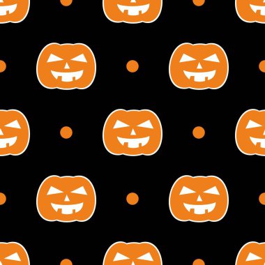 Cadılar Bayramı döşeme vektör deseni siyah arka plan üzerine turuncu kabak ve beyaz lekeli