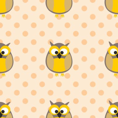 Baykuşlar ve lekeli pembe bir arka plan üzerinde döşeme vektör deseni