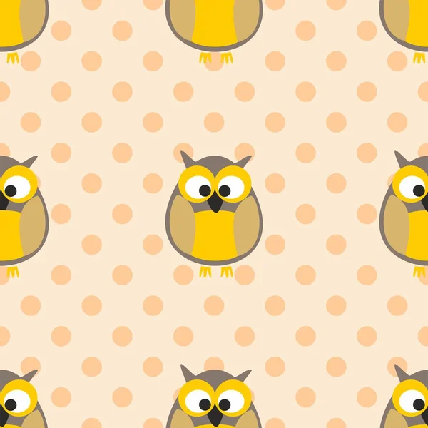 Tile Vector Pattern Owls Polka Dots Pink Background — Stock Vector