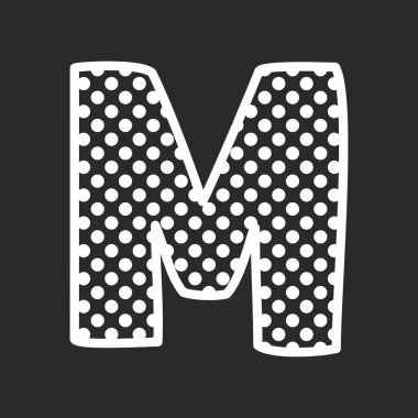 M alfabe vektör mektup siyah arka plan üzerine beyaz polka noktalı