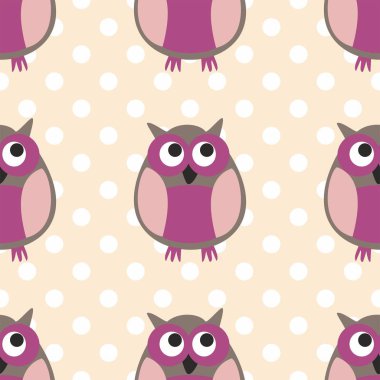 Baykuşlar ve lekeli pastel arka plan üzerinde döşeme vektör deseni