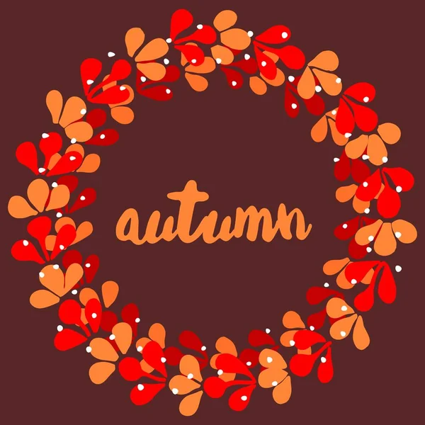 Hello Autumn Wreath Vector Brown Card — Stock Vector