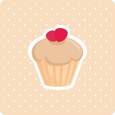 Tatlı vektör cupcake Kırmızı Kiraz beyaz lekeli ile pembe arka plan
