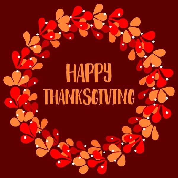 Happy Thanksgiving Red Orange Autumn Vector Wreath Card — Stock Vector
