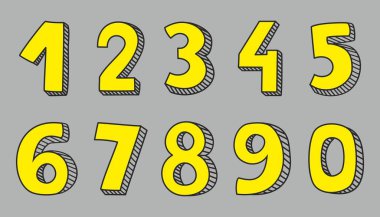 Gri arka plan üzerinde izole elle çizilmiş sarı vektör numaraları