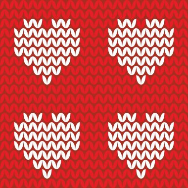 Dekorasyon duvar kağıdı için kırmızı zemin üzerine beyaz kalp ile vektör desen örgü döşeme