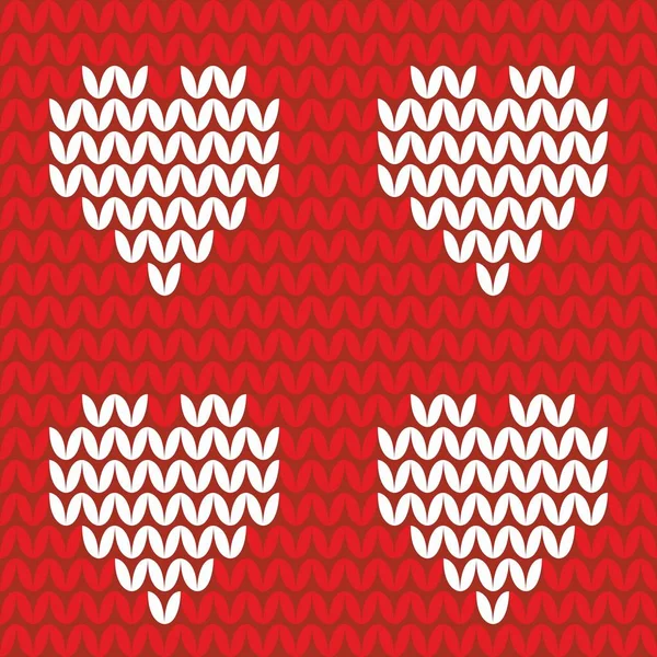 Carrelage Tricot Motif Vectoriel Avec Coeur Blanc Sur Fond Rouge — Image vectorielle