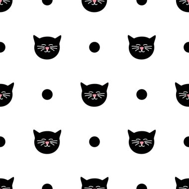 Beyaz arkaplanda kediler ve benekli döşeme vektör deseni