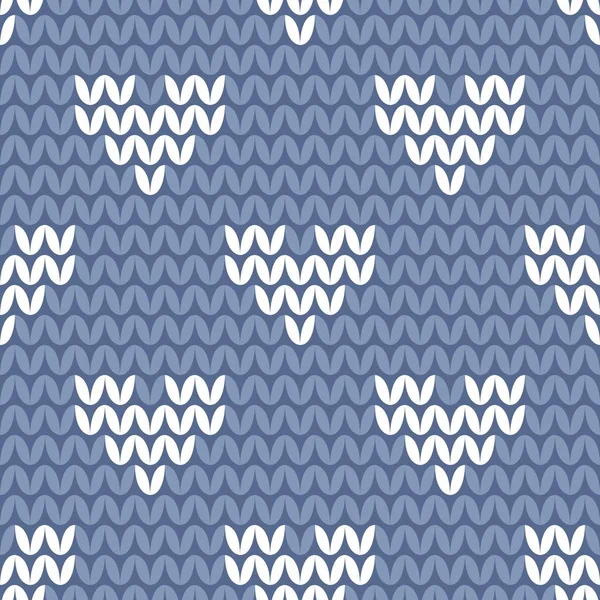 Tile Knitting Vector Pattern White Hearts Blue Background Seamless Decoration — Stock Vector