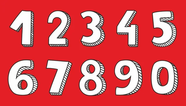 Números Vectoriales Dibujados Mano Aislados Sobre Fondo Rojo — Archivo Imágenes Vectoriales