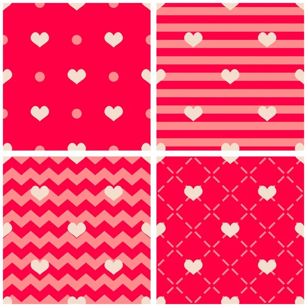 ピンクと赤の背景に心のタイル パターン ベクトル — ストックベクタ