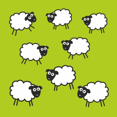 Yeşil çim ve koyunlar çayıra. Uykusuzluk vektör çizim 