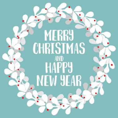 Mutlu Noeller ve mutlu yeni yıl vektör kartı çelenk ile