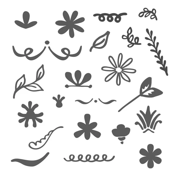 Floral Decorative Hand Drawn Vector Elements Set Isolated White Background — Stock Vector