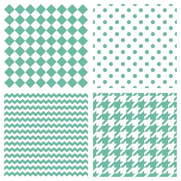 Tile Vector Pattern Set Mint Green Polka Dots Houndstooth Hearts — Stock Vector