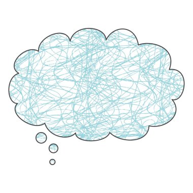 Zihin veya kötü düşünme kavramı vektör çizim kaos beyaz arka plan üzerinde izole kabarcık konuşma içinde karışıklık