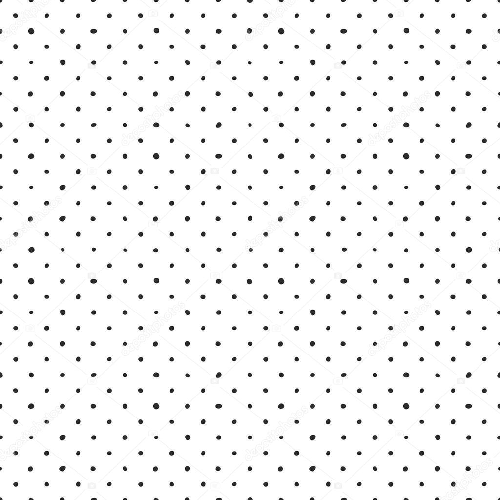 Seamless vector pattern with tile black polka dots on white background
