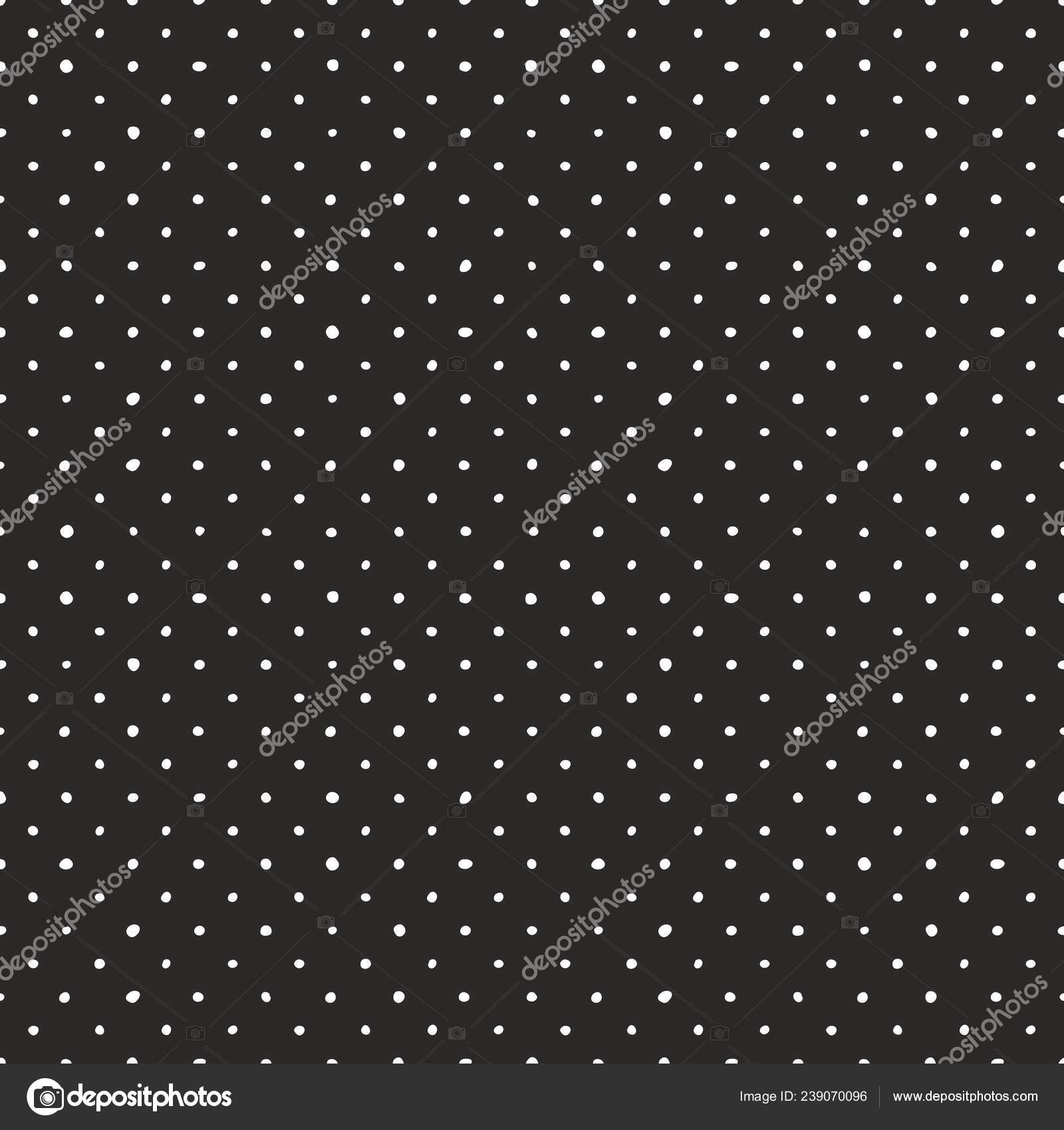 Seamless dark vector pattern with tile white polka dots on black background