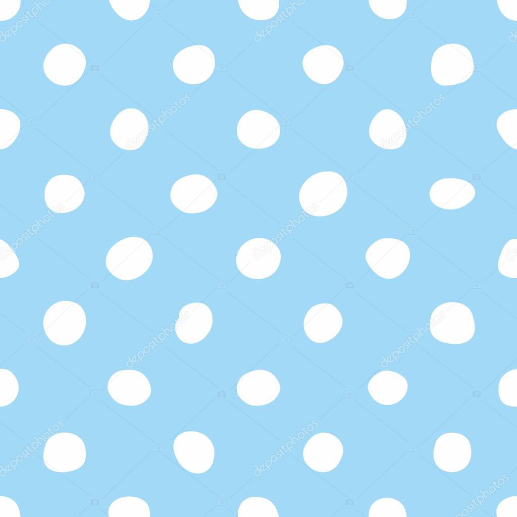 Tile vector pattern with white polka dots on pastel blue background