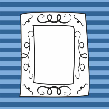 El vektör dekoratif fotoğraf çerçevesi mavi çizgili arka plan üzerinde çekilmiş. 