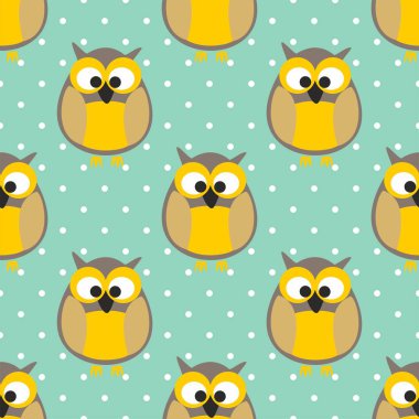 soyut renkli seamless modeli ile noktalı arka plan üzerinde sevimli baykuşlar