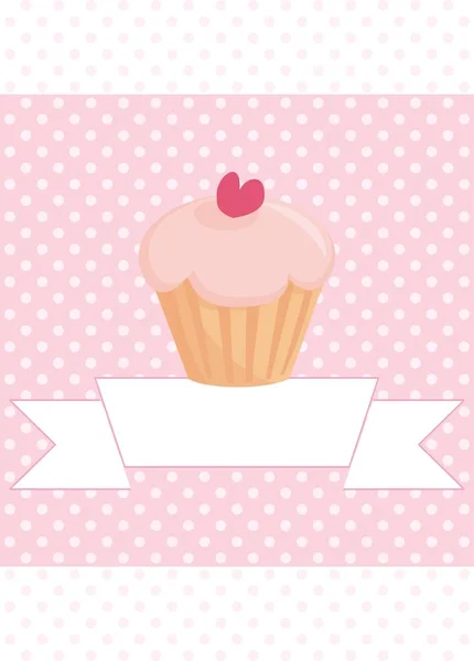 Hand Drawn Vector Decorative Invitation Card Muffin Polka Dots Background — Stock Vector