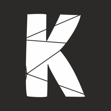 Siyah arka plan üzerine izole K Beyaz vektör alfabesi mektubu