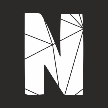 N beyaz vektör Alfabe harf siyah arka plan üzerine izole