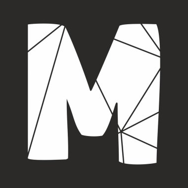 Siyah arka plan üzerine izole M beyaz vektör alfabesi mektubu