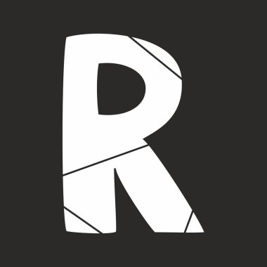 Siyah arka plan üzerine izole R beyaz vektör alfabesi mektubu