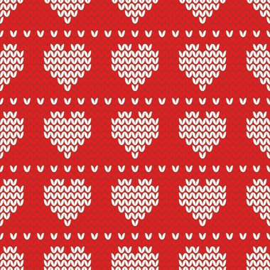 Dekorasyon duvar kağıdı için kırmızı zemin üzerine beyaz kalp ile vektör desen örgü döşeme