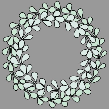 Pastel mavi, gri ve nane yeşili defne çelenk vektör çerçevesi