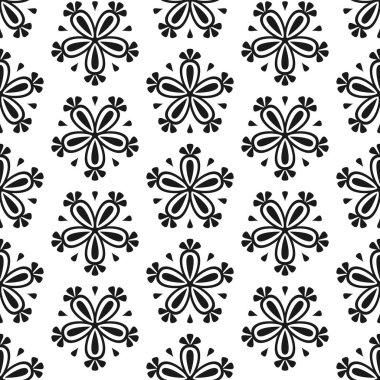 Beyaz arka planda siyah çiçekler ile soyut Dikişsiz vektör çiçek deseni 
