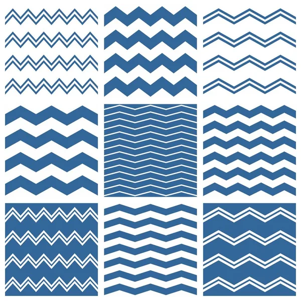 平铺矢量雪佛龙模式设置与水手蓝色和白色曲折曲折背景 — 图库矢量图片