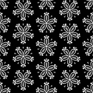 Dikişsiz dekorasyon duvar kağıdı için siyah arka planda beyaz çiçekler ile soyut kiremit vektör çiçek deseni