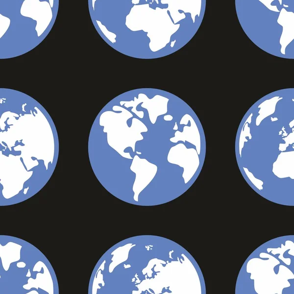 Patrón Vector Azulejos Con Planeta Tierra Sobre Fondo Negro Para — Archivo Imágenes Vectoriales
