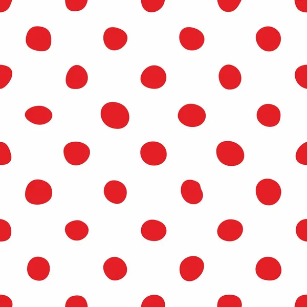 Tile Vector Pattern Hand Drawn Red Polka Dots White Background — Stock Vector
