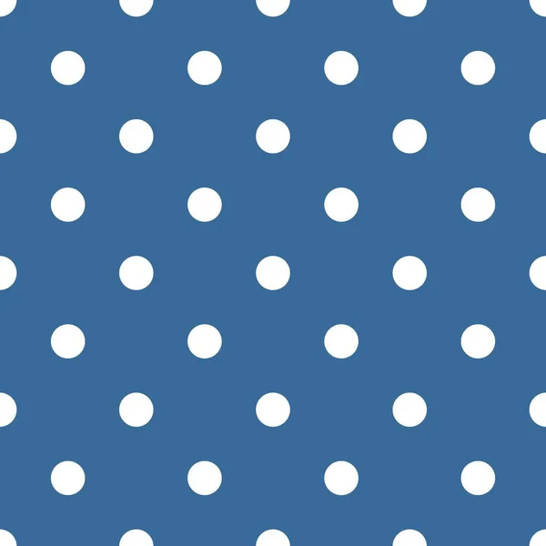 シームレスな装飾壁紙の暗い青の背景に白の水玉模様のタイルのベクトル パターン — ストックベクタ