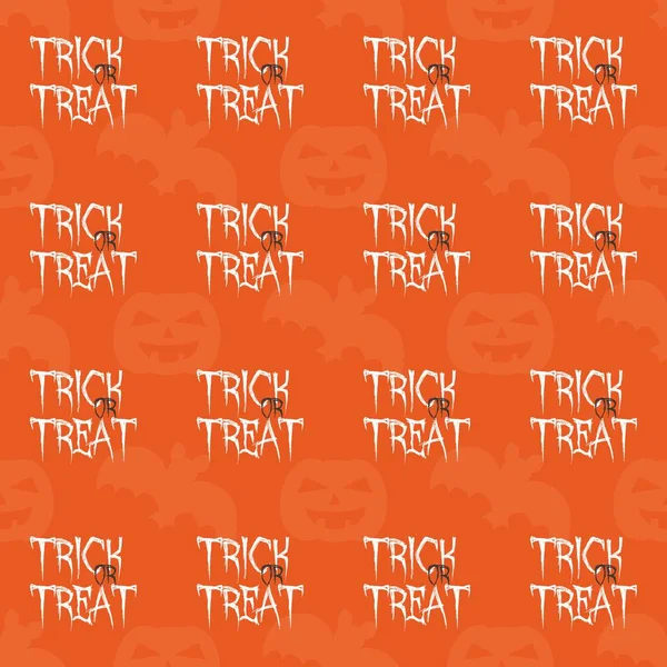 Halloween Tile Vector Pattern Trick Treat Text Bat Pumpkins Orange — Stock Vector