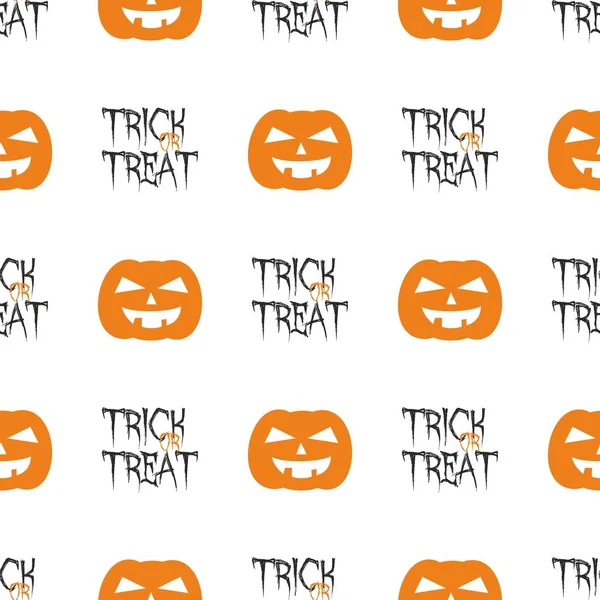 Halloween Tile Vector Pattern Orange Pumpkin Trick Treat White Background — Stock Vector