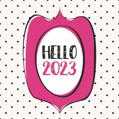 2021 elde çizilmiş pembe vektör çerçeve tasarım kartı pastel polka arka plan üzerinde