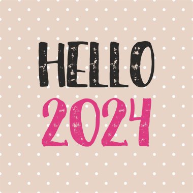 Merhaba 2024 Pastel Polka arkaplanındaki tasarım vektör kartı