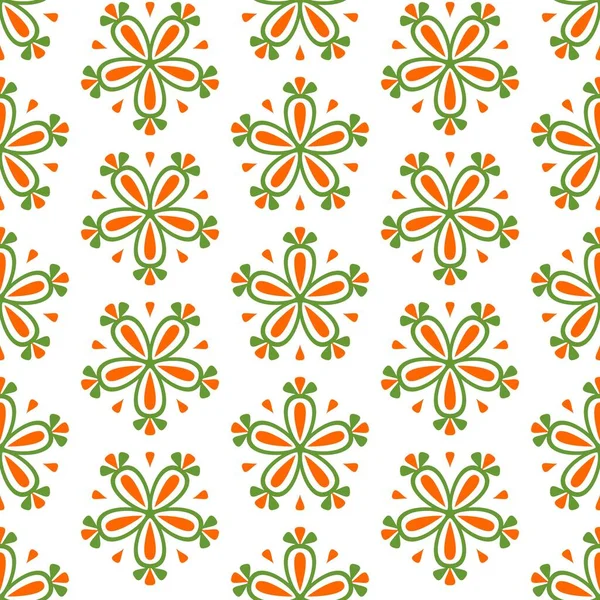 タイル緑 白とオレンジのシームレスなベクトルの花の背景装飾や壁紙や背景 ブログ Www スクラップブック パーティーやベビーシャワーの招待状やエレガントな結婚式のカードのための — ストックベクタ