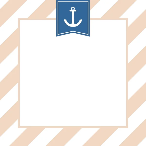Морська Векторна Картка Якорем Червоним Тлом Синіми Білими Смугами — стоковий вектор