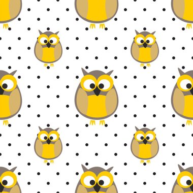 Beyaz arkaplanda baykuş ve noktalı döşeme vektör deseni