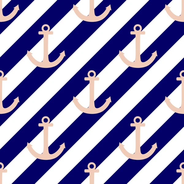 Tile Sailor Vector Pattern Pink Anchor Blue White Stripes Pastel — Stock Vector