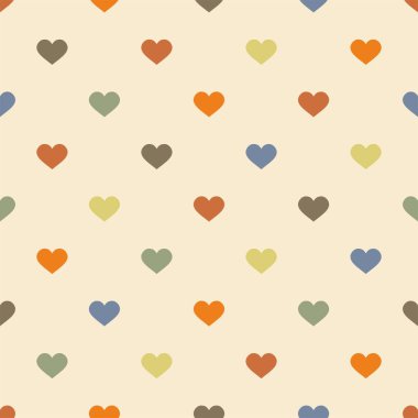 Kusursuz dekorasyon duvar kâğıdı için pastel arka planda tatlı kalpleri olan döşeme vektör deseni