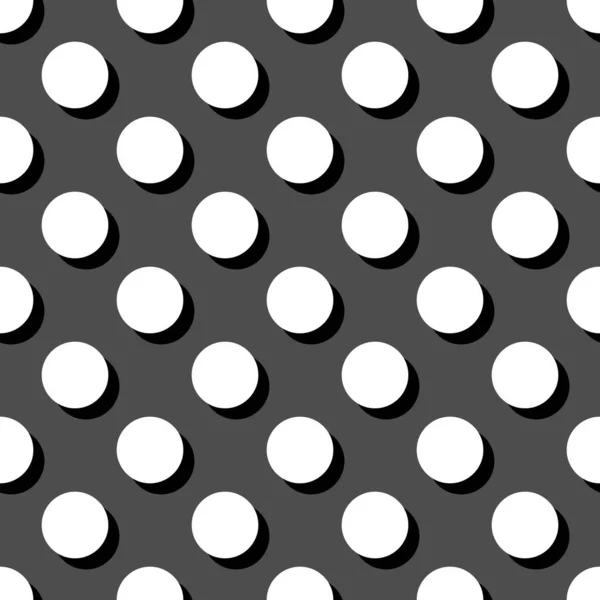 Motif Vectoriel Foncé Sans Couture Pois Blancs Avec Ombre Noire — Image vectorielle