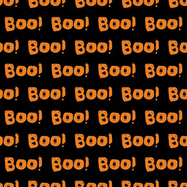Halloween Tile Vector Pattern Orange Boo Text Black Background — Stock Vector